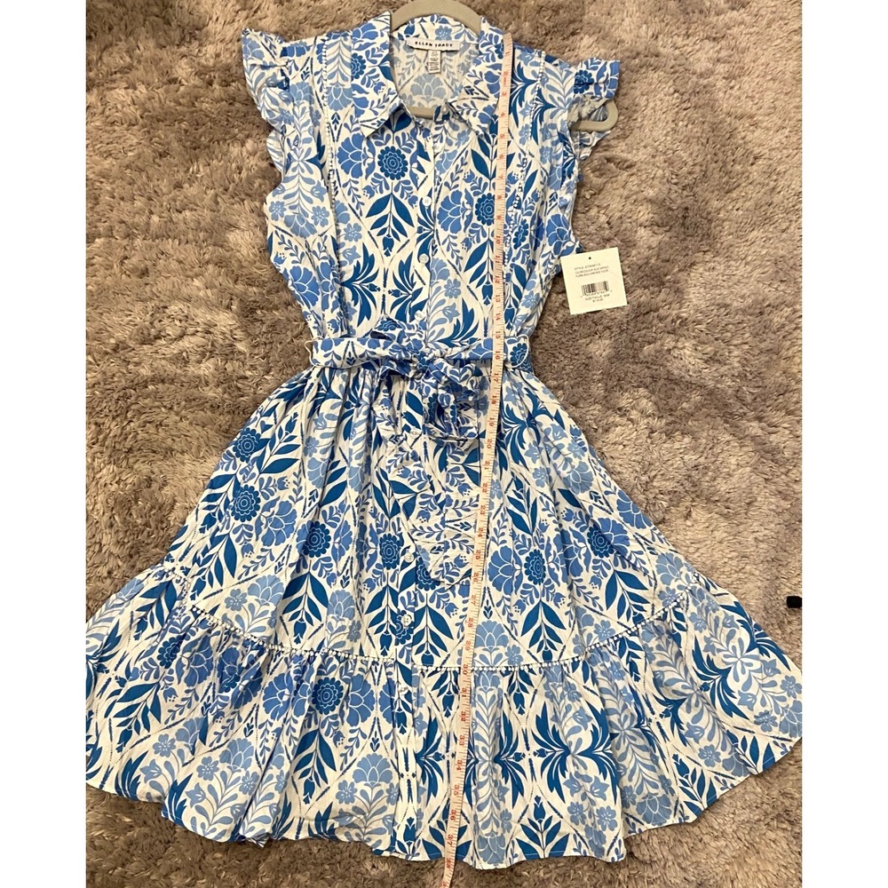 NWT Ellen Tracy Blue Vintage Floral Fit & Flare Dress Cap Sleeve Button Front M - Picture 14 of 16